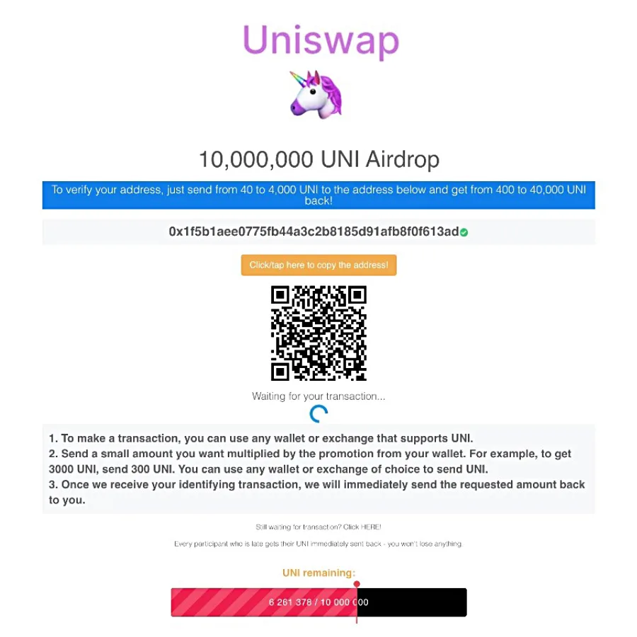 Imagine1 UNI Airdrop-Verify Your Address-Scam