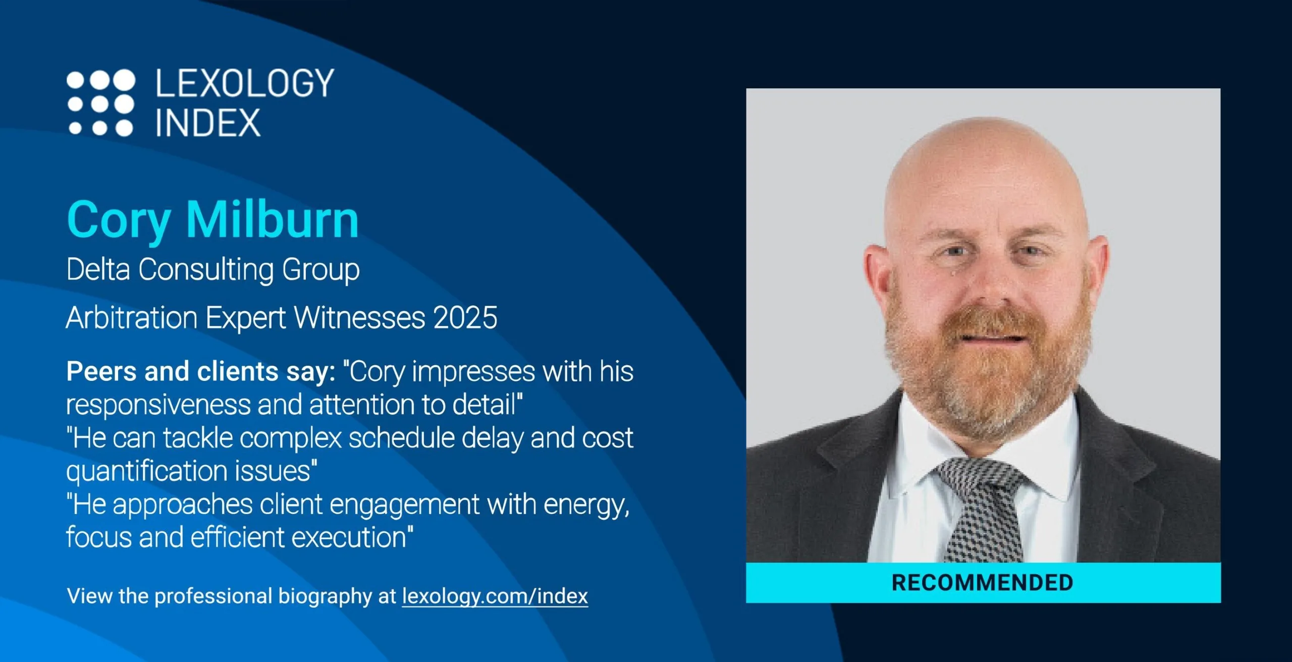 Cory Milburn recognized in the Lexology Index for Arbitration Expert Witnesses