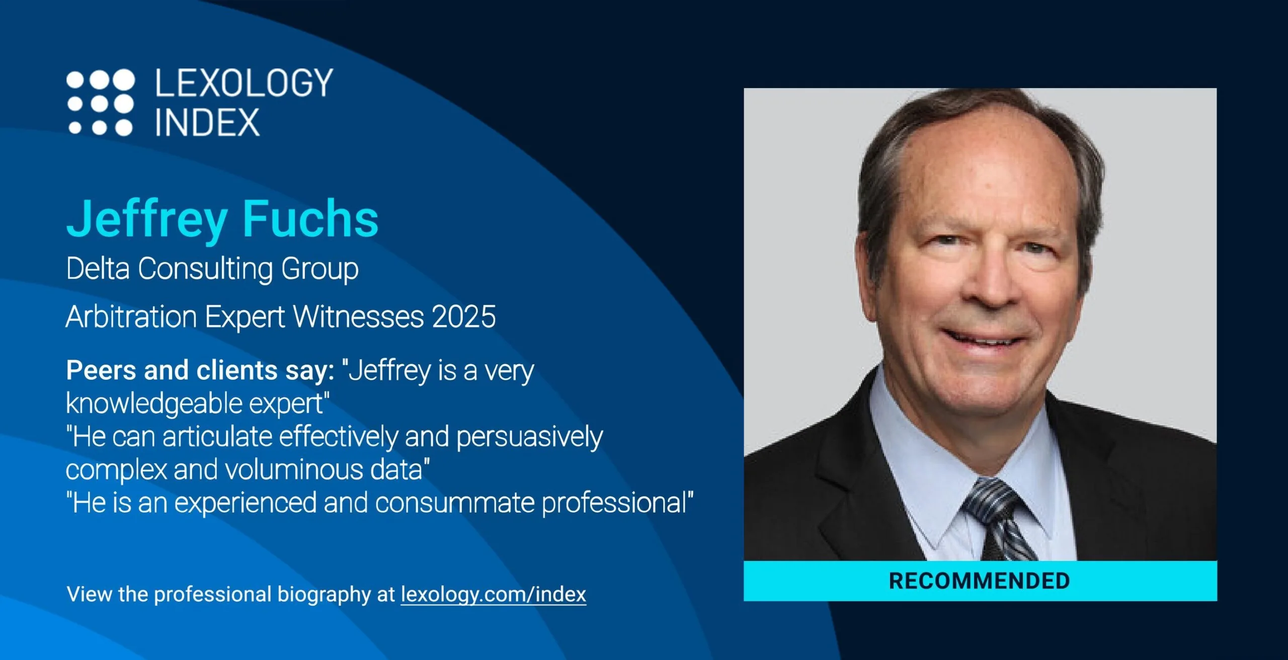 Jeffrey Fuchs recognized in the Lexology Index for Arbitration Expert Witnesses